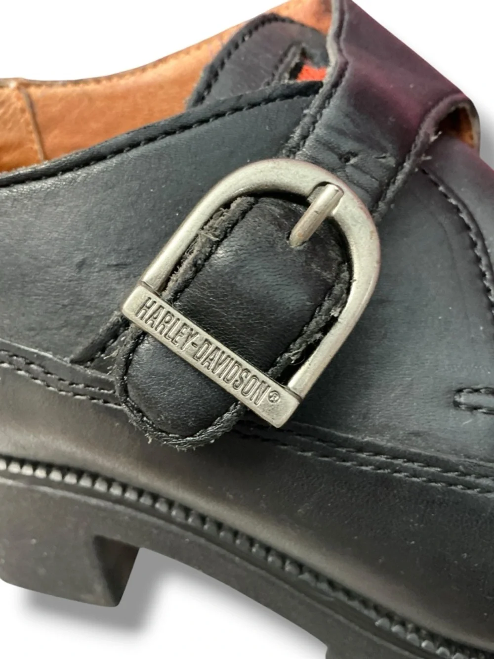 Harley-Davidson Black Leather Buckle Platform Slip-Ons